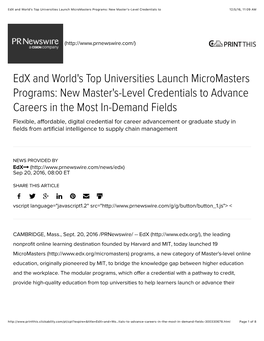 Edx and World's Top Universities Launch Micromasters Programs