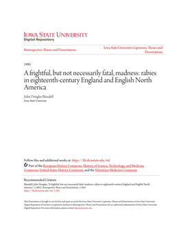 Rabies in Eighteenth-Century England and English North America John Douglas Blaisdell Iowa State University