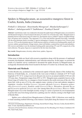 Spiders in Mangalavanam, an Ecosensitive Mangrove Forest in Cochin, Kerala, India (Araneae)