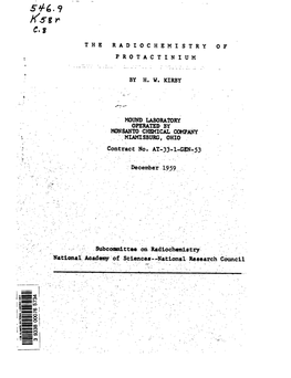 The Radiochemistry of Protactinium Which Might Be Included in a Revised Version of the Monograph