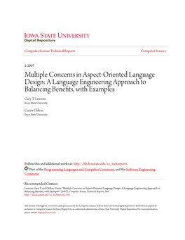 Multiple Concerns in Aspect-Oriented Language Design: a Language Engineering Approach to Balancing Benefits, with Examples Gary T