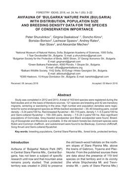 Bulgaria) with Distribution, Population Size and Breeding Density Data for the Species of Conservation Importance