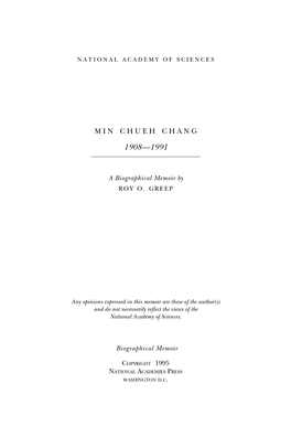 MIN CHUEH CHANG October 10, 1908–June 5, 1991