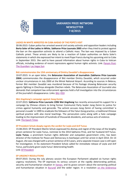 Sakharov Prize Network Newsletter 7-8/2015