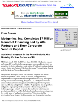 Yahoo - Medgenics, Inc