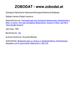 Observations on Sorbus in Southwest Moravia (Czech Republic) and Adjacent Austria II