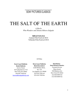 THE SALT of the EARTH a Film by Wim Wenders and Juliano Ribeiro Salgado