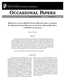 Occasional Papers Museum of Texas Tech University Number 274 9 June 2008