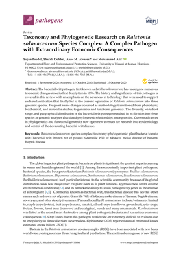 Taxonomy and Phylogenetic Research on Ralstonia Solanacearum Species Complex: a Complex Pathogen with Extraordinary Economic Consequences