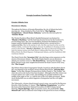 Georgia Locations Tourism Map Greater Atlanta Area Downtown Atlanta. Throughout the History of Georgia Filmmaking, the City Of