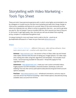 Storytelling with Video Marketing – Tools Tips Sheet