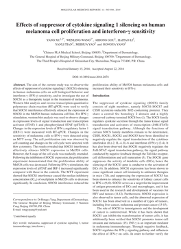 Effects of Suppressor of Cytokine Signaling 1 Silencing on Human Melanoma Cell Proliferation and Interferon‑Γ Sensitivity