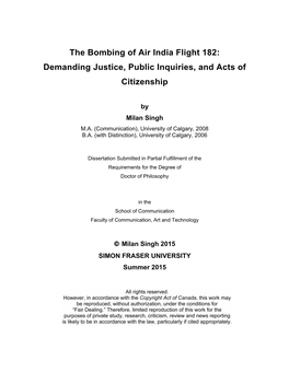 The Bombing of Air India Flight 182: Demanding Justice, Public Inquiries, and Acts of Citizenship