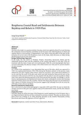 Bosphorus Coastal Road and Settlements Between Beşiktaş and Bebek in 1939 Plan Situation Led to an Increase in Population Density and Planning Studies in These Areas