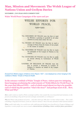 The Welsh League of Nations Union and Gwilym Davies