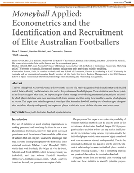 Moneyball Applied: Econometrics and the Identification and Recruitment of Elite Australian Footballers