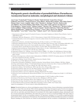 Phylogenetic Generic Classification of Parmelioid Lichens (Parmeliaceae, Ascomycota) Based on Molecular, Morphological and Chemical Evidence