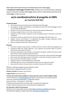 Un/A Coordinatore/Trice Di Progetto Al 100% Per Il Periodo 2018-2021