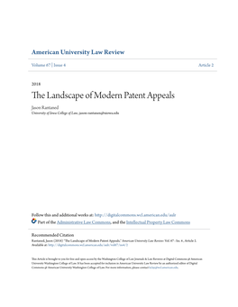 The Landscape of Modern Patent Appeals Jason Rantaned University of Iowa College of Law, Jason-Rantanen@Uiowa.Edu