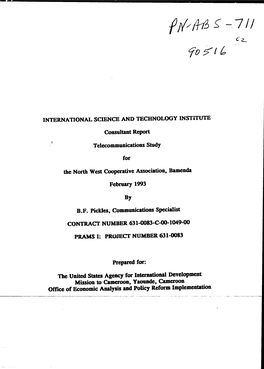 Consultant Report Telecommunications Study the North West Cooperative Association, Bamenda B.F. Pickles, Communications Speciali