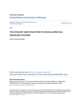 The Ecology and Evolution of Avian Alarm Call Signaling Systems