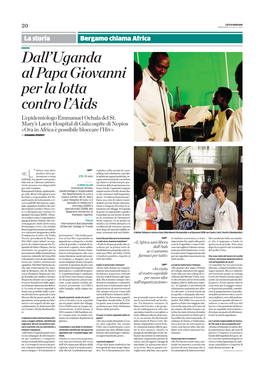 L'eco Di Bergamo: Dall'uganda Al Papa Giovanni Per La Lotta Contro L