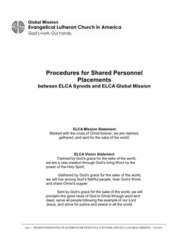 Procedures for Shared Personnel Placements Between ELCA Synods and ELCA Global Mission