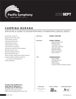 Carmina Burana 2019-20 HAL & JEANETTE SEGERSTROM FAMILY FOUNDATION CLASSICAL SERIES