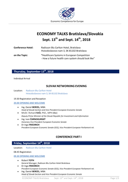 EES ECONOMY TALKS Bratislava/Slovakia Sept