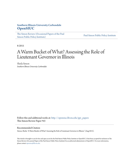 Assessing the Role of Lieutenant Governor in Illinois Sheila Simon Southern Illinois University Carbondale