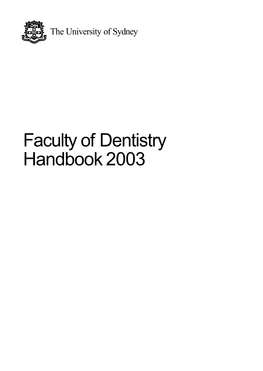Faculty of Dentistry Handbook 2003 University Dates