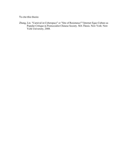 To#Cite#This#Thesis:# # Zhang, Lin. "Carnival in Cyberspace" Or "Site of Resistance"? Internet Egao Culture As Popular Critique in Postsocialist Chinese Society