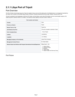 2.1.1 Libya Port of Tripoli Port Overview