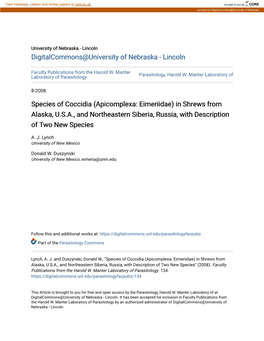 Species of Coccidia (Apicomplexa: Eimeriidae) in Shrews from Alaska, U.S.A., and Northeastern Siberia, Russia, with Description of Two New Species