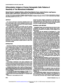 Differentiation Antigens of Human Hemopoietic Cells: Patterns of Reactivity of Two Monoclonal Antibodies1