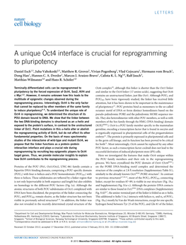 A Unique Oct4 Interface Is Crucial for Reprogramming to Pluripotency