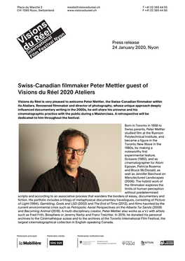 Swiss-Canadian Filmmaker Peter Mettler Guest of Visions Du Réel 2020 Ateliers