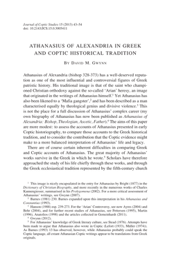 Athanasius of Alexandria in Greek and Coptic Historical Tradition