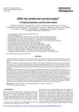 VSOP: the Variable Star One-Shot Project I