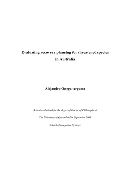 Evaluating Recovery Planning for Threatened Species in Australia
