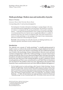 Media Psychology: Modern Man and Nonlocality of Psyche Elena E