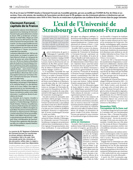 L'exil De L'université De Strasbourg À Clermont-Ferrand