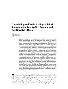 Trolling, Political Rhetoric in the Twenty-First Century, and the Objectivity Norm