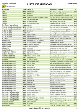 Lista De Músicas 7.090 Músicas