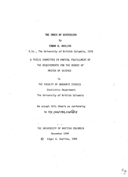 THE INDEX of DISPERSION by EDGAR G. AVELINO B.Sc, The