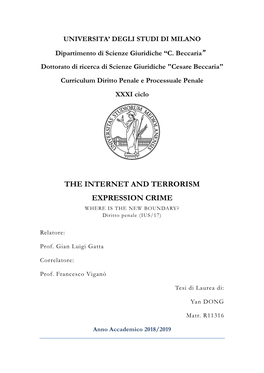 THE INTERNET and TERRORISM EXPRESSION CRIME WHERE IS the NEW BOUNDARY? Diritto Penale (IUS/17)