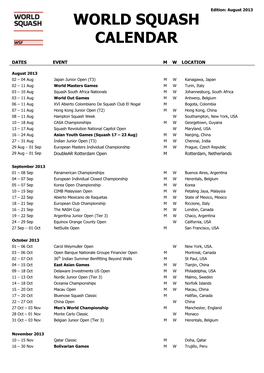 World Squash Calendar