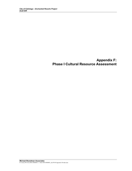 Appendix F: Phase I Cultural Resource Assessment
