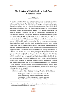 The Evolution of Khojā Identity in South Asia: a Literature Review