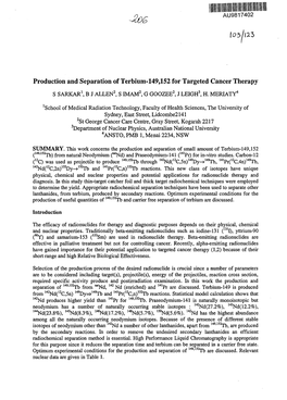 Production and Separation of Terbium-149 and Terbium-152 For